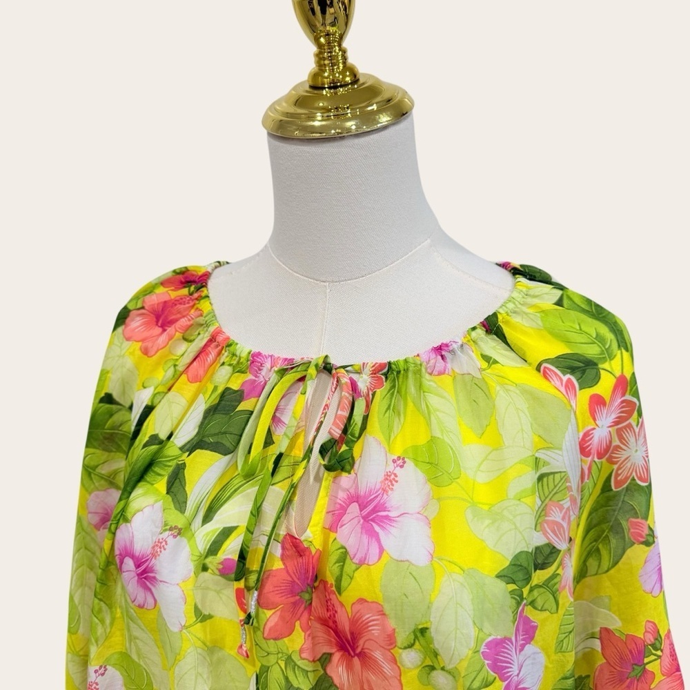 Tommy Bahama Small Happy Hour Flower Peasant Silk Blazing Yellow Top Blouse NWT - Picture 15 of 15